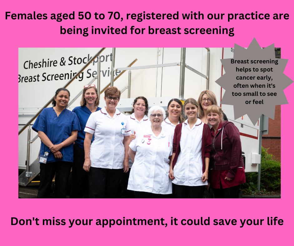 Females aged 50 to 70, registered with our practice are being invited for breast screening 